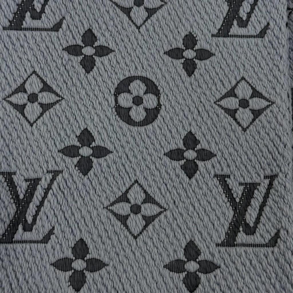 Great LOUIS VUITTON Scarf Escalp Logo Mania With fringe blue wool Women M75702 Used