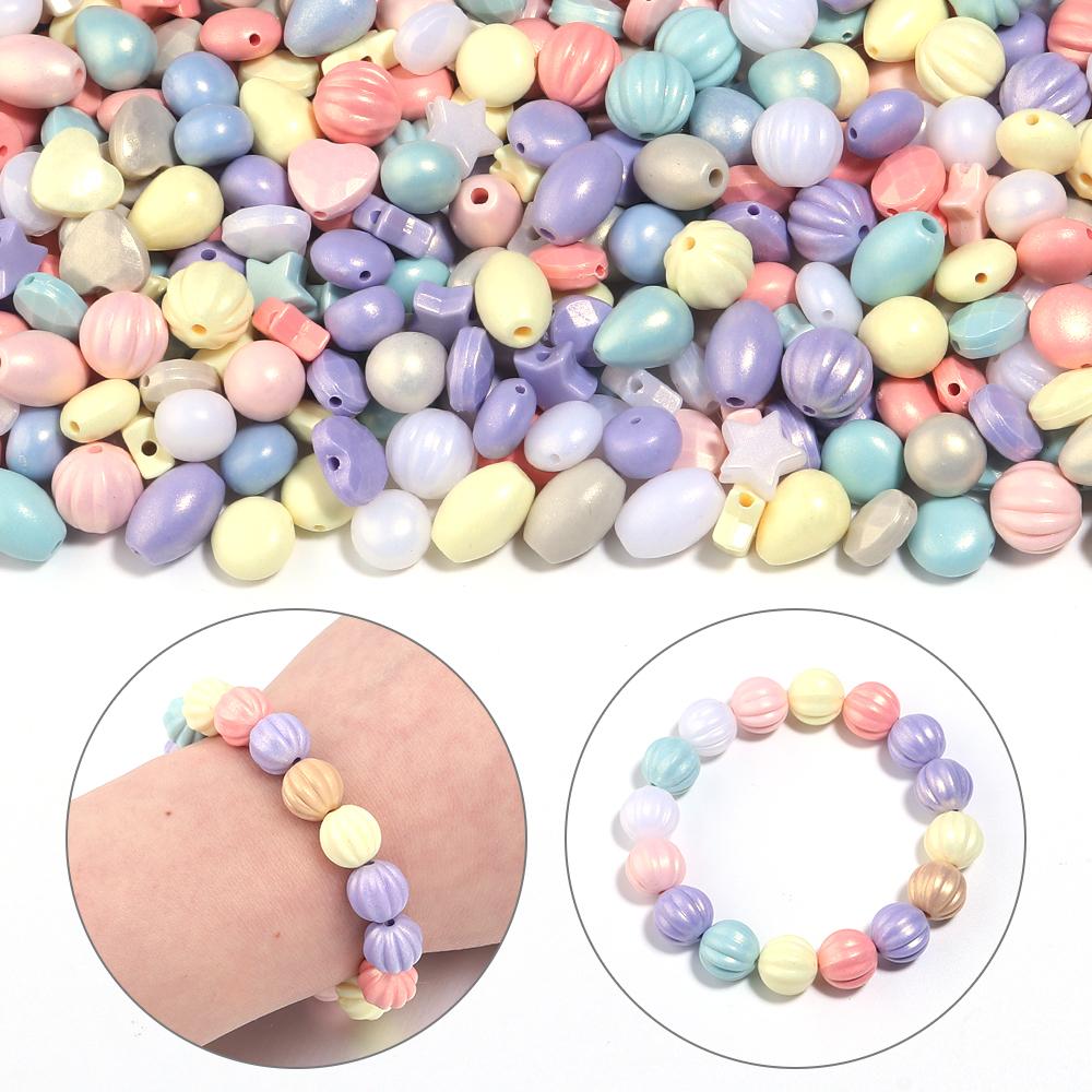 100pcs Acrylic Beads Mixed Macaron Color Star Heart Pumpkin Shape Loose Beads For Jewelry Making DIY Bracelets Keychain Supplies
