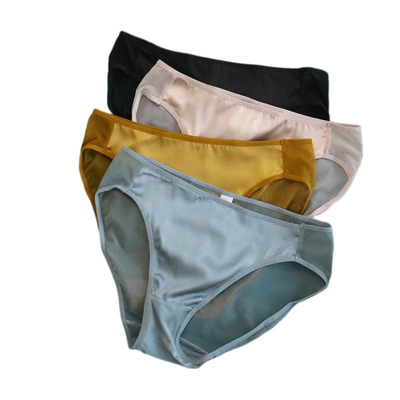 1 Pc Low Waist Sexy Lace Triangle Briefs Silky Smooth and High Elasticity Silk Home Underwear Briefs