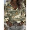 Retro ethnic V-neck women's long-sleeved top, lantern sleeve blouse, suitable for ranch party outfits and daily western clothing.