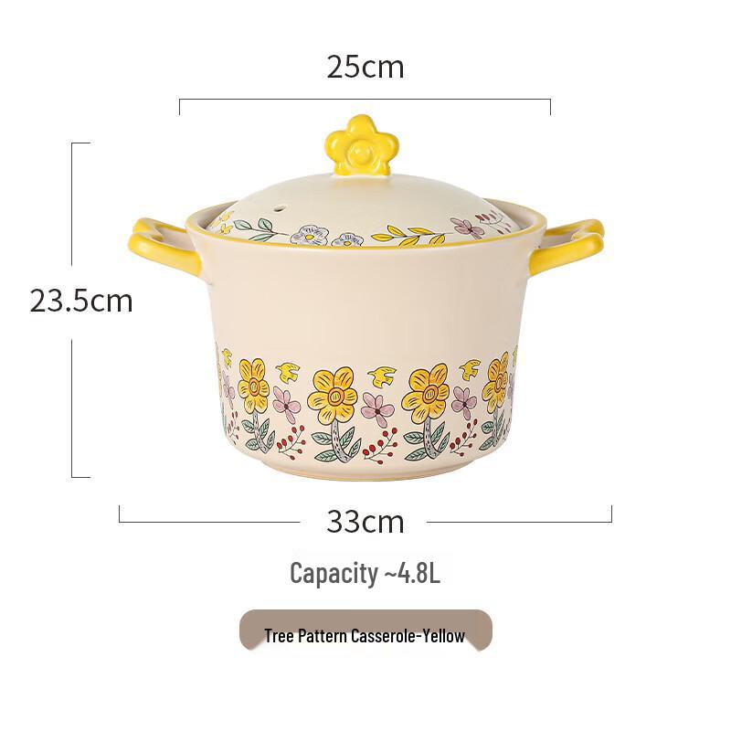 ZMR Hand-Painted Floral Tree Pattern Clay Casserole Pot