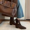 Square-toed Belt-buckle Ankle Boots, Women's Chunk-heeled Boots, Retro Versatile Boots, Women's Shoes