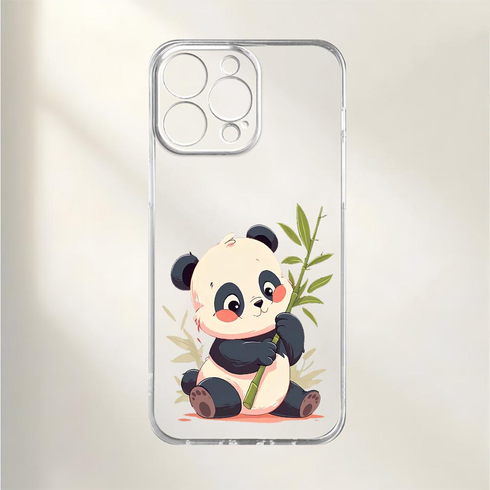 Cute Panda Transparent Phone Case Suitable for iPhone 17 16 15 14 13 12 11 Pro/Max/Plus Anti Drop and Anti Shock Back Cover