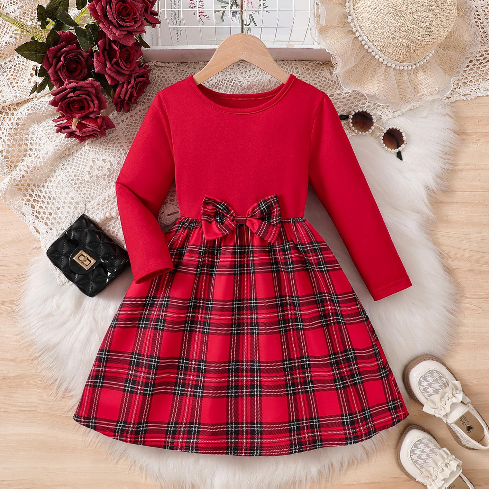 

Girls Red Dress Spring/Fall Children s Fashion Long-Sleeve Princess Dress 140cm【9-10】 червоний