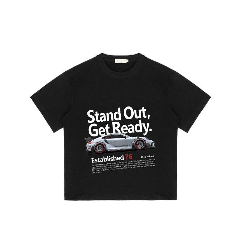 Black T-Shirt with Car Graphic and Stand Out Get Ready Text for Casual Wear