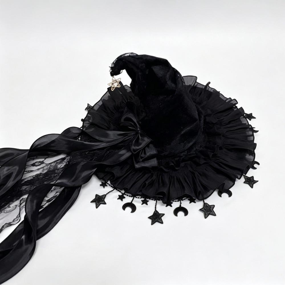 Lace Lolita Witch Hat Bow Ribbon Cosplay Accessories Party Headwear Wizard Cap Women's Costume