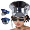 Men Women Silver Color Berets Artist Military Hat Casual Newsboys Cap Adult Unisex Sailor Cap PU Hat for Carnival