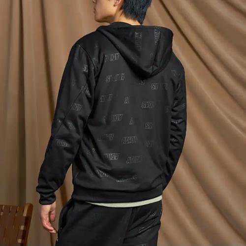 Adidas Letter Print Hooded Long Sleeve Jacket Men's Black