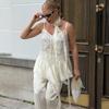 Casual Loose Lace Vest Women See Through Sexcay T Shirt Top V Neck Splice Hot Girl Summer Casual Party Commuting Tanks