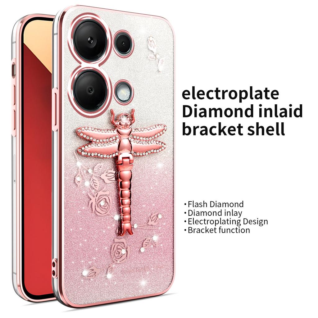 For Xiaomi Redmi Note 13 Pro 4G/Poco M6 Pro 4G Case Dragonfly Kickstand TPU Flowers Glitter Phone Cover