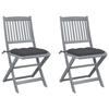 VidaXL 2 Pcs Outdoor Folding Chairs with Cushions Acacia Wood