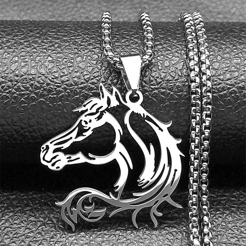 Horse Head Pendant Necklace for Women/Men Stainless Steel Animal Horse Accessories Chain Necklaces Jewelry colar masculino N2026