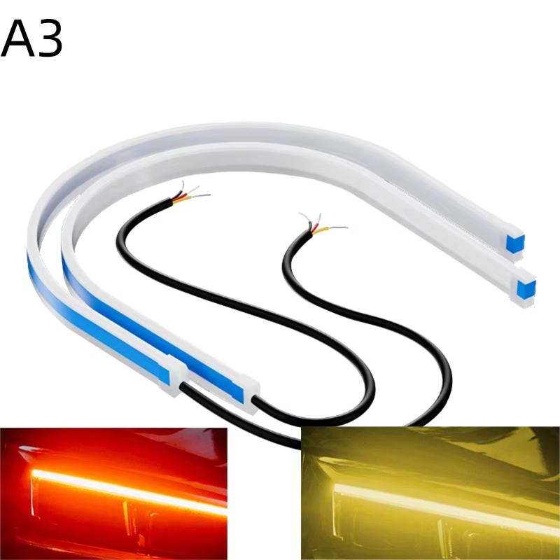 2Pcs 30cm Car DRL Flexible Waterproof Headlight LED Strip Universal Auto Headlights Turn Signal Yellow Brake Flow Lights
