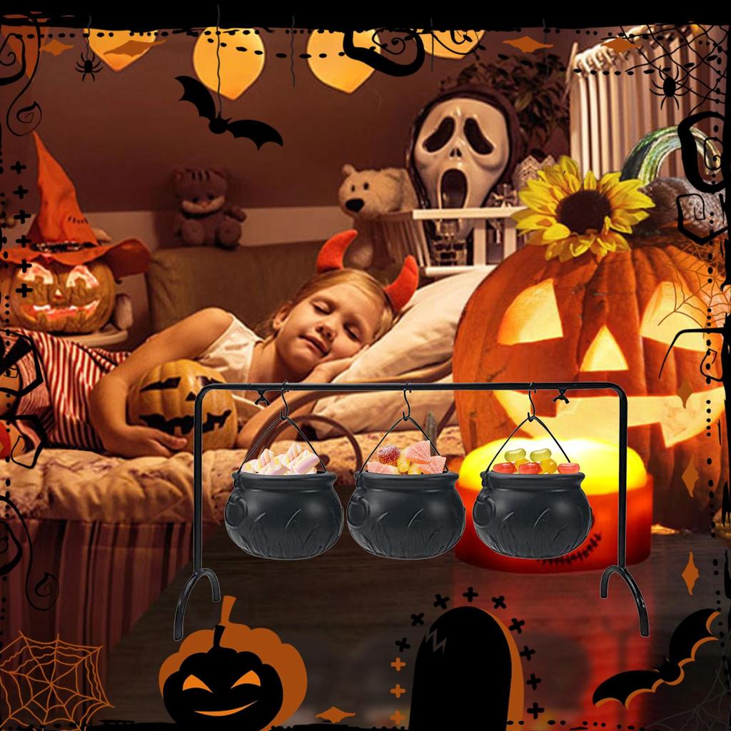 Schwarzer Kessel Hexeneimer 3-teiliges/Set Feiertags-Süßigkeitseimer-Set Halloween Süßigkeiten-Servierer zur Dekoration oder Süßigkeitenaufbewahrung