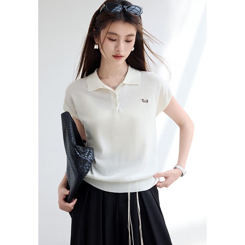 VICTORIA&VERA Women's Summer Polo Knit Top with Puppy Embroidery