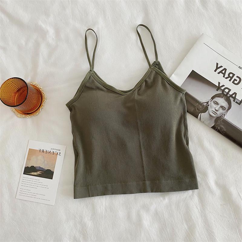 

V-образный вырез Slim Fit однотонный топ для летней многослойной одежды или верхней одежды one size армия зеленый