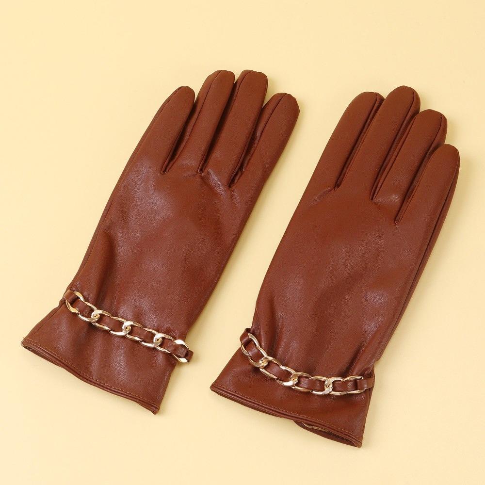 

1 Pair High Quality Thickened Winter Gloves Fleece-lined Warm Leather Gloves Solid Color Windproof Cycling Gloves Winter верблюд