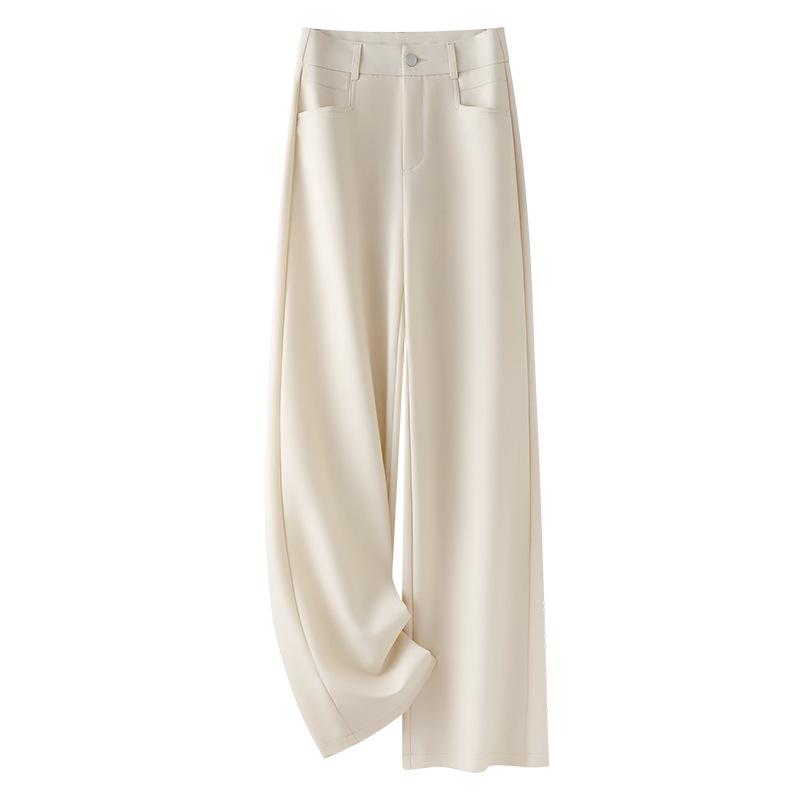 

Women s Beige High-Waist Wide-Leg Pants - Slimming, Casual, Drapey, Straight Fit for Spring & Autumn 2025 XL