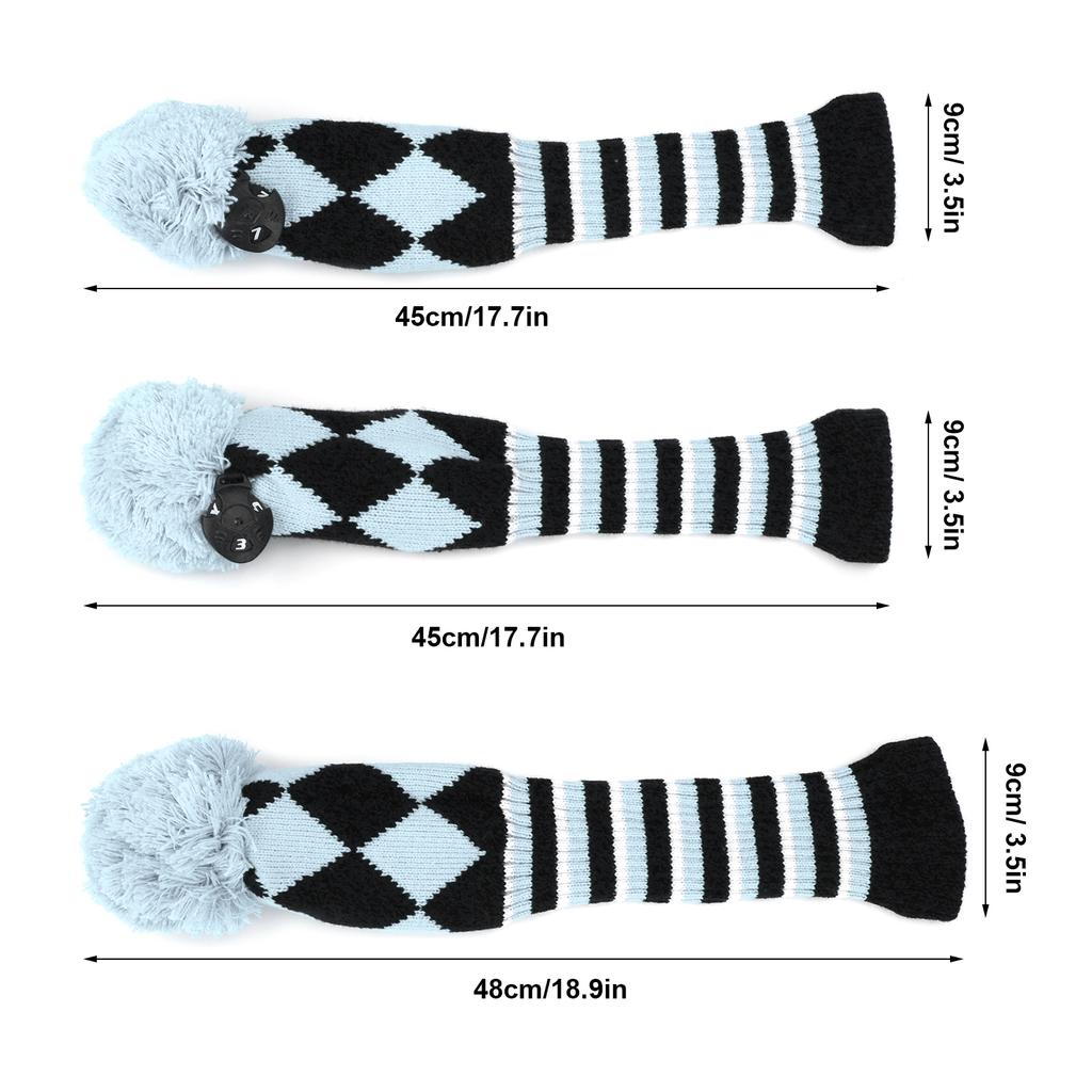3Pcs Polyester Wool Knitting   Putter Head Cover Wooden   Headcovers Accessory