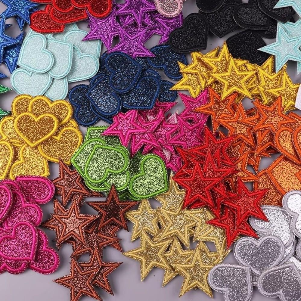 14/17 Pcs Sparkle Iron On Patches Heart Shape Applique Patch Five-pointed Star Patch  DIY Craft