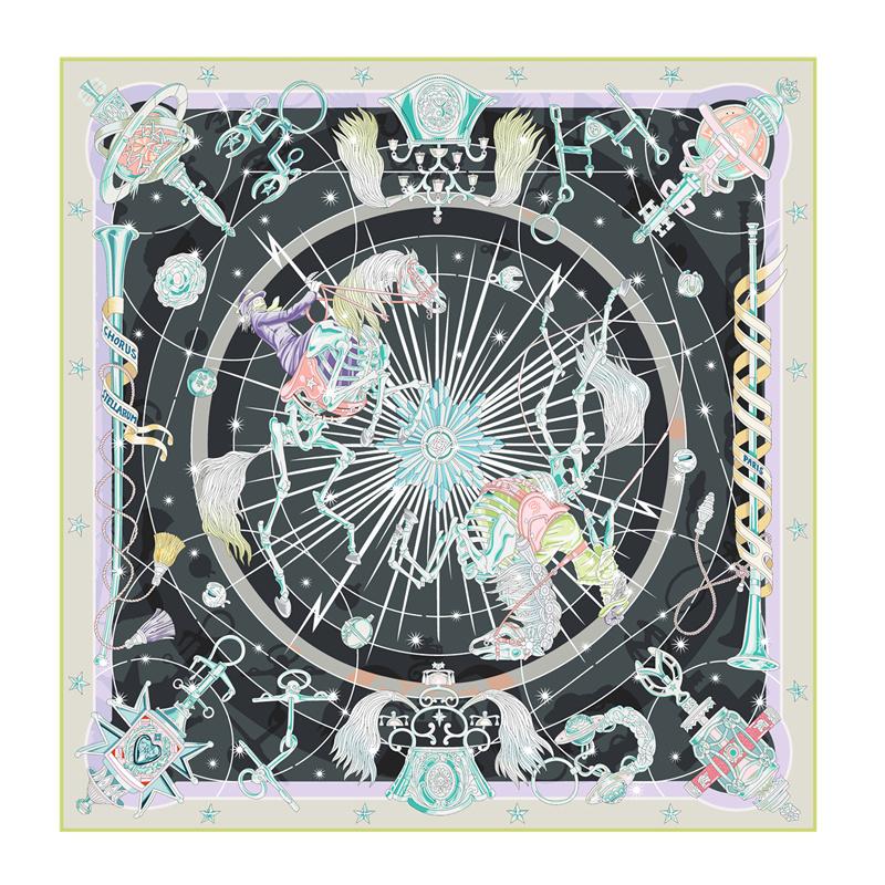 Silk Scarf Women Illusion Print Square Scarves Head Echarpes Silk Foulards Femme Wraps Beach Shawls Bandana Lady Hijabs 90CM