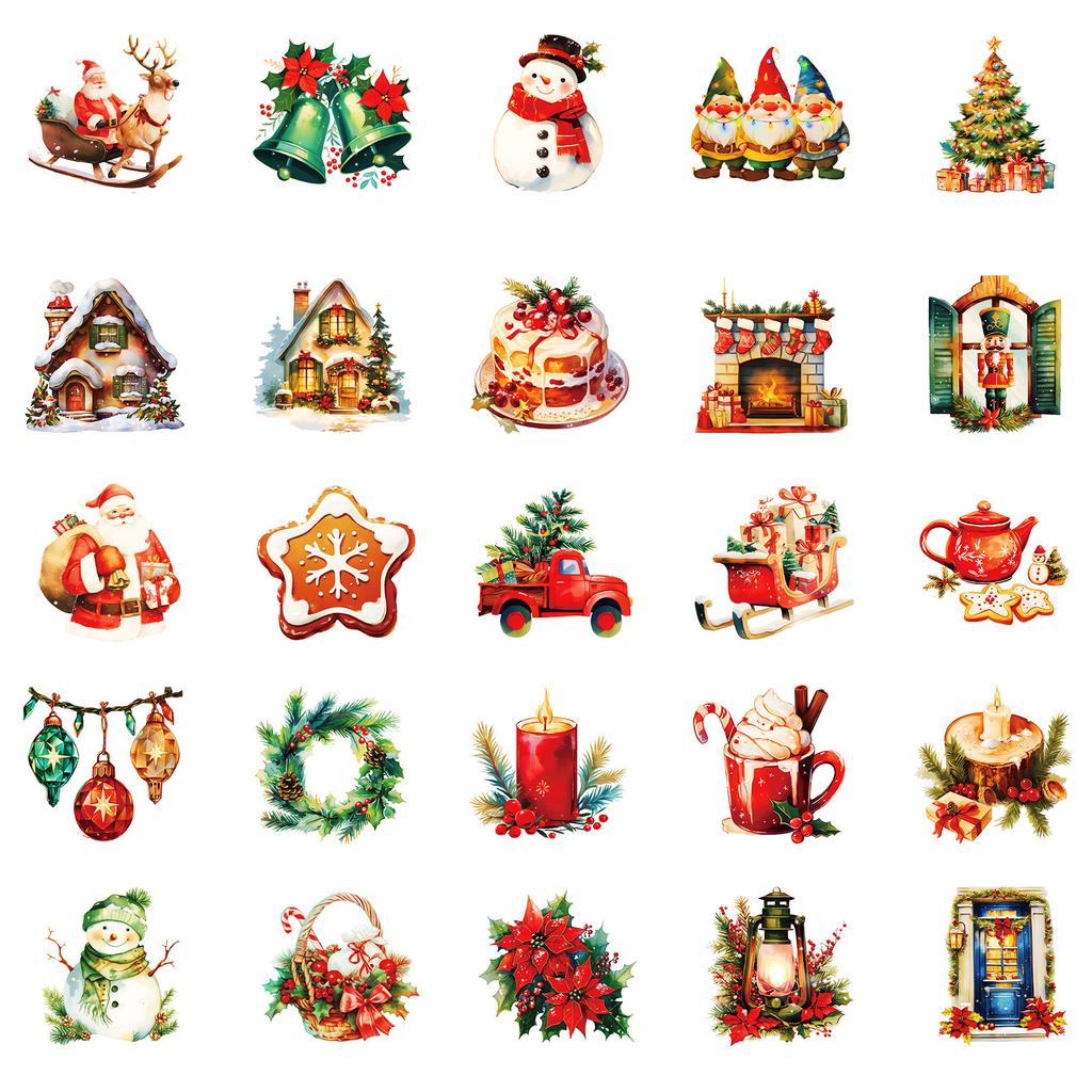 50pcs/set Christmas Vinyl Stickers Gift Packaging Stickers Laptops Water Bottles Helmets DIY Craft Stickers Christmas Decoration