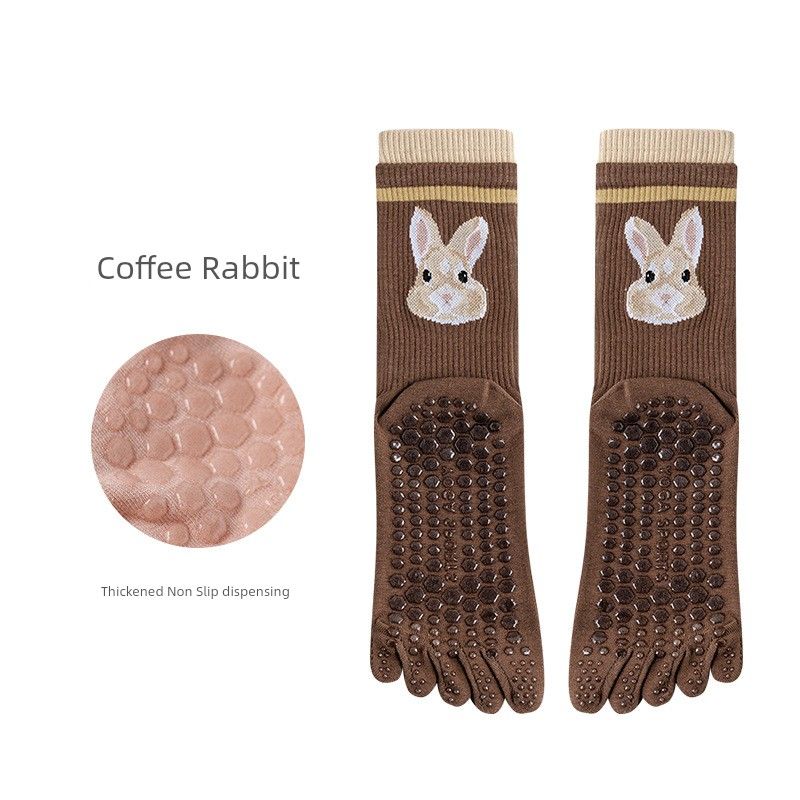 

Fall and Winter Women s Five-Toe Yoga Socks Pairs Screw Type Non-Slip Anti-Sweat Toe Socks Deodorizing Filter Antibacterial Sports Cartoon Calf Socks 1 pair of brown rabbits