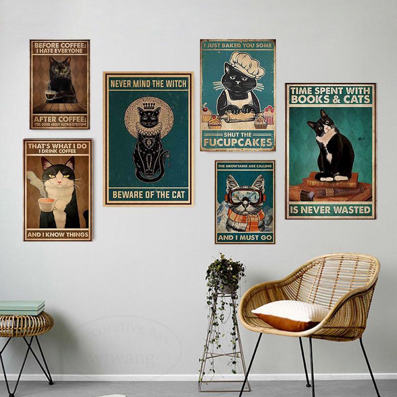 Targa In Metallo Retrò Con Gatto Nero E Scritta 'I Just Baked You Some Cakes' - Decorazione Da Parete Per Cucina, Bar, 20x30 Cm