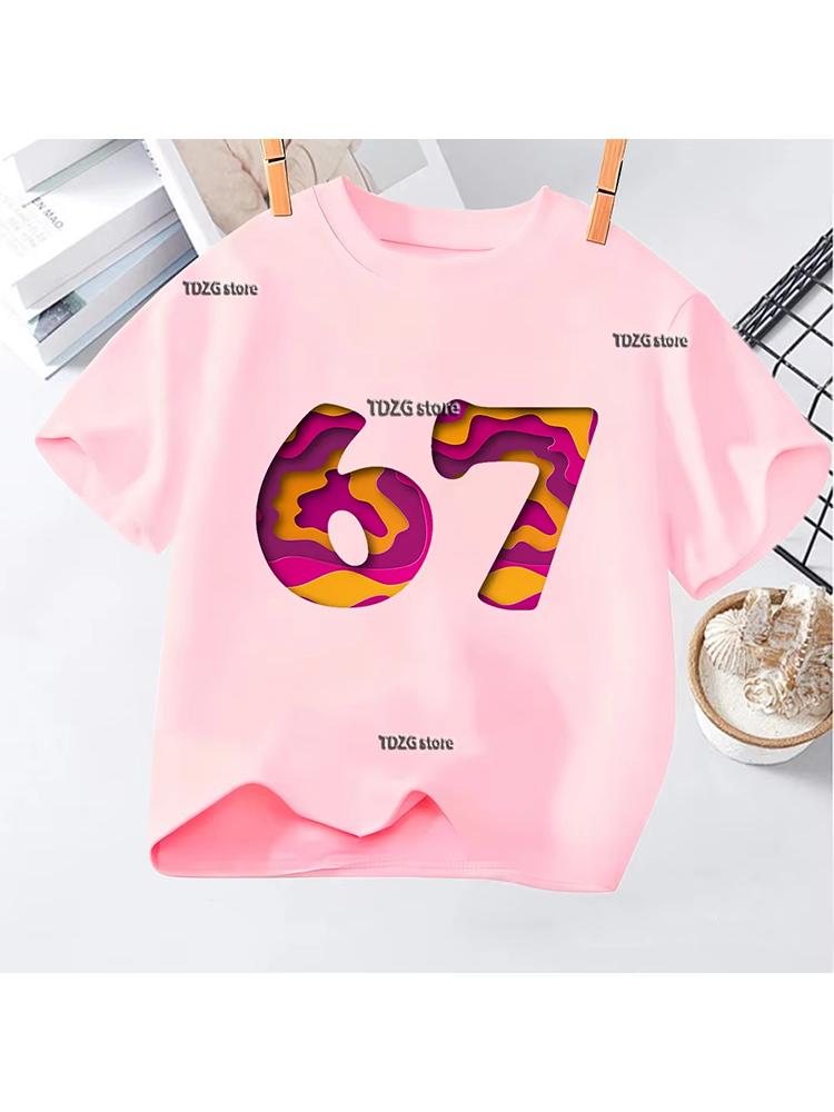 Kids Number 67 Graphic TShirt Soft Cotton Crew Neck Cute Cool Birthday Wear for Boys Girlsdf0067