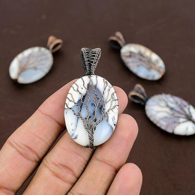 Natural Dendrite Opal Gemstone Handmade Copper Wire Wrap Pendant 2.21" O0q82