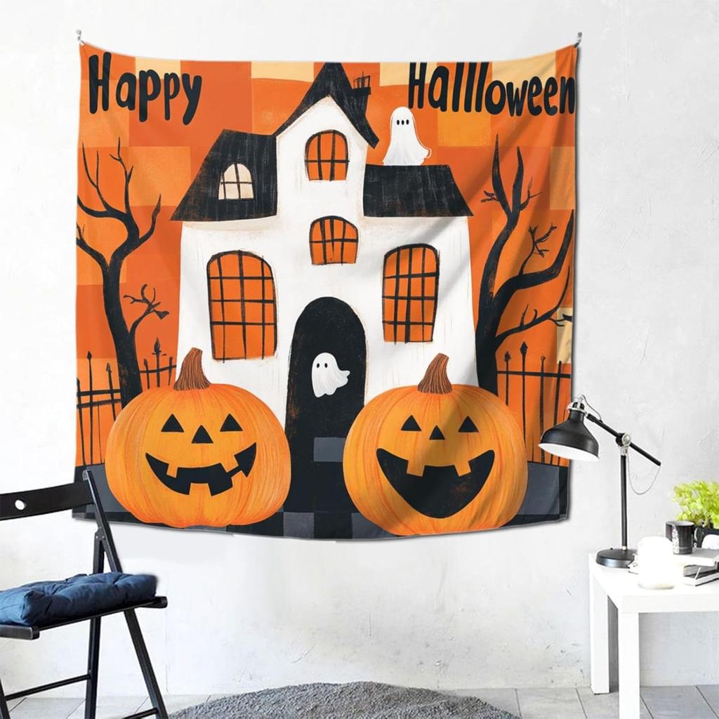Halloween Pumpkin Tapestry Bedroom Creepy Black Cat Funny Tapestry Skull Wall Tapestry For Bedroom Living Room Dorm Decor