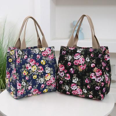 Cute Cartoon Print Lunch Bag Portable Canvas Bag Women's Casual Handbag Tote Purse For School Office Picnic Bag