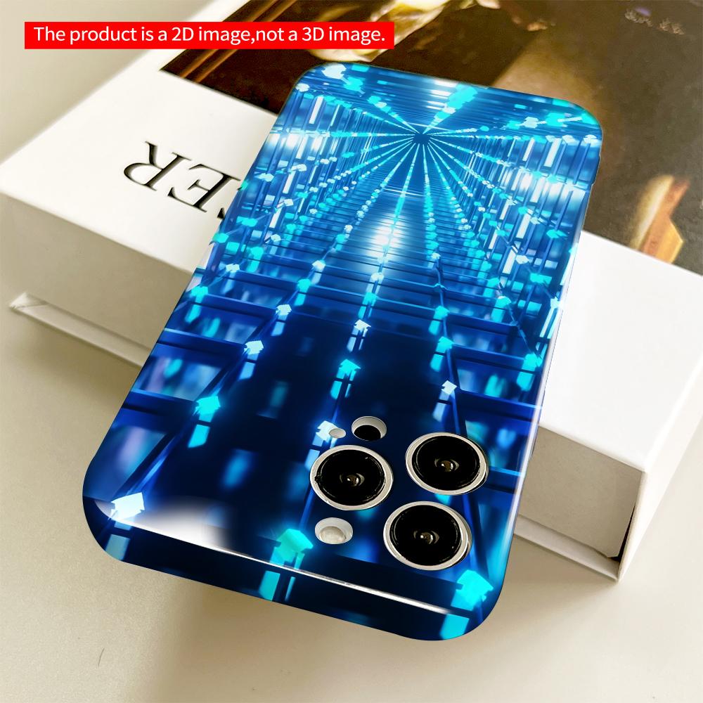 2DFlat Blue Neon Tunnel Light Maze All Inclusive Film Hard Phone Case, Compatible with iPhone 18 Pro Max 17 16 15 14 13 12 11