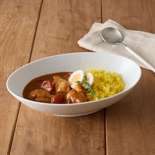 Mino ware "miyama" curry dish, oval, approximately 25cm diameter, microwave and dishwasher safe, white porcelain, made in Japan, crease pattern, produ