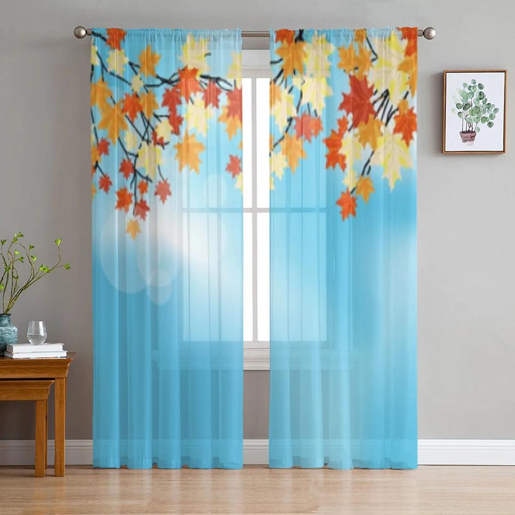 Autumn Beauty Leaves Yellow Sunshine Window Curtains Living Room Tulle Curtains Kitchen Decor Kids Room Curtain Window Treatment