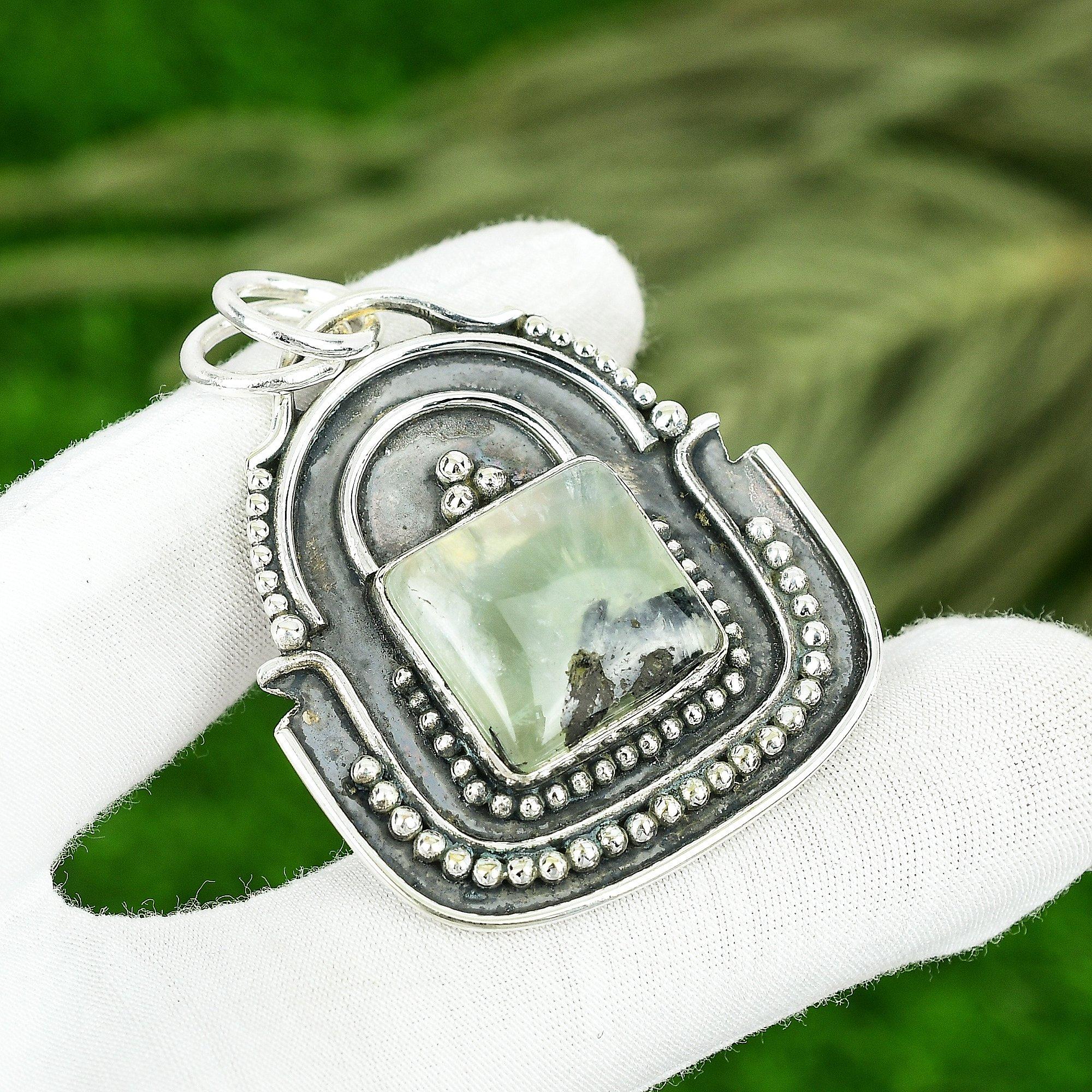 

Sisters Day Sale Prehnite Stone Wife Engagement Pendant Jewelry Sterling Silver