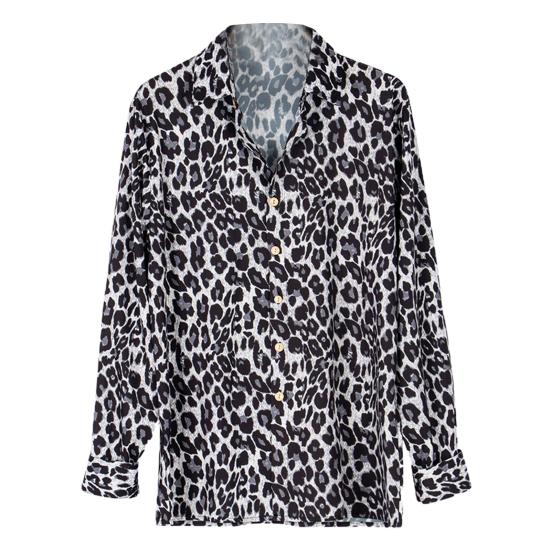Turn-down Collar Shirt Lightweight Plus Size Leopard Print Shirt Top Streetwear