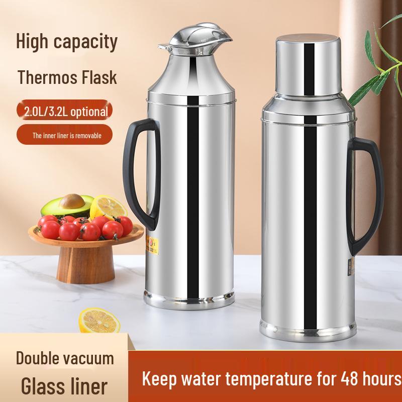 Vintage Large Capacity Thermos Flask with Stainless Steel Exterior & Glass Interior for Keeping Beverages Warm