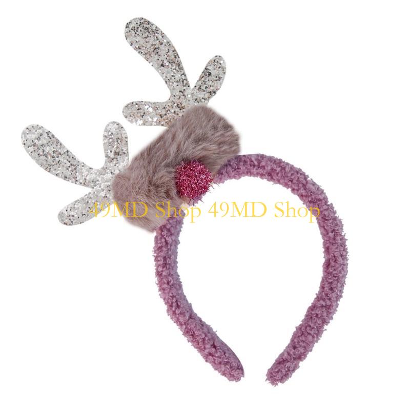 49MD Christmas Hairband Children s Christmas Reindeer Antler Headband with Ears Soft Touch Hair Accessory for Parties