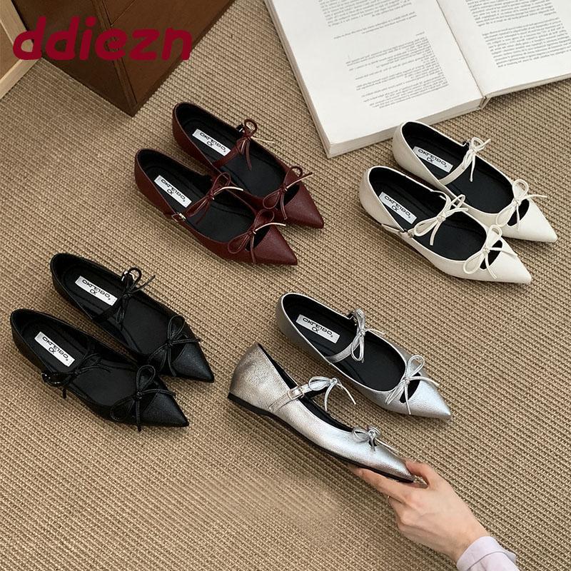 Fashion Fashion Butterfly-Knot Women Mary Janes Shoes With Height Increasing Footwear Pointed Toe Female Shallow Ladies Flats With Shoes
