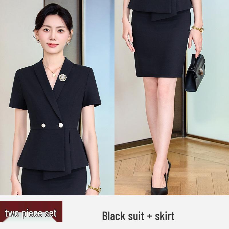 Women's Professional Short Sleeve Summer Suit – Elegant Formal Wear for Manager, Secretary, Hotel Front Desk, and Reception Work.