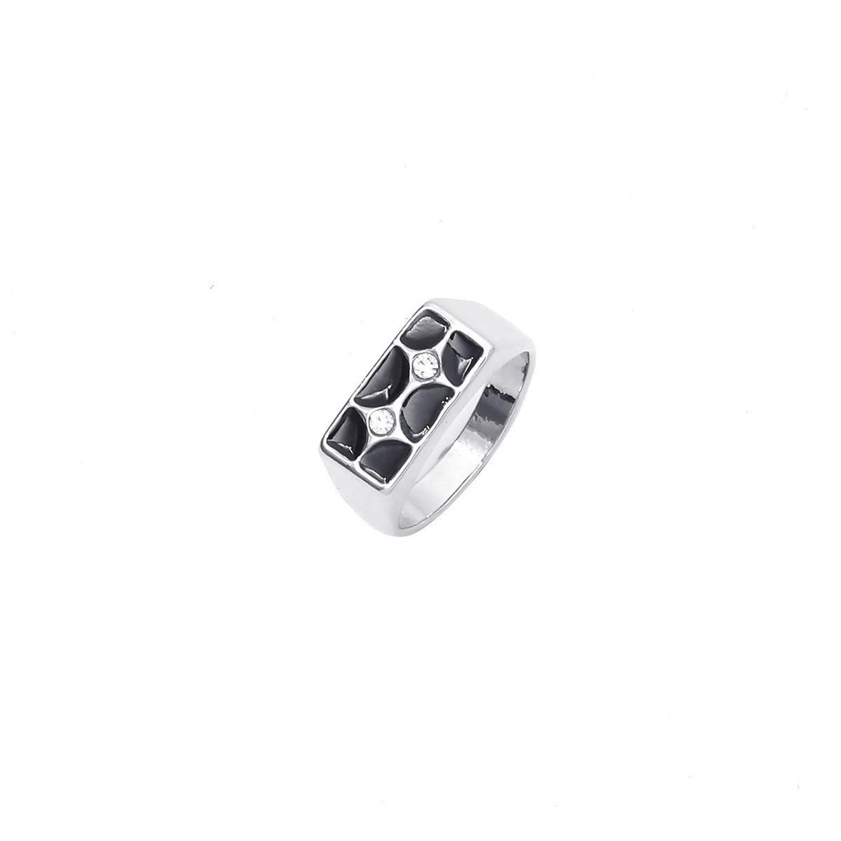 Black Enamel Rhinestone Floral Punk Hip Hop Index Ring