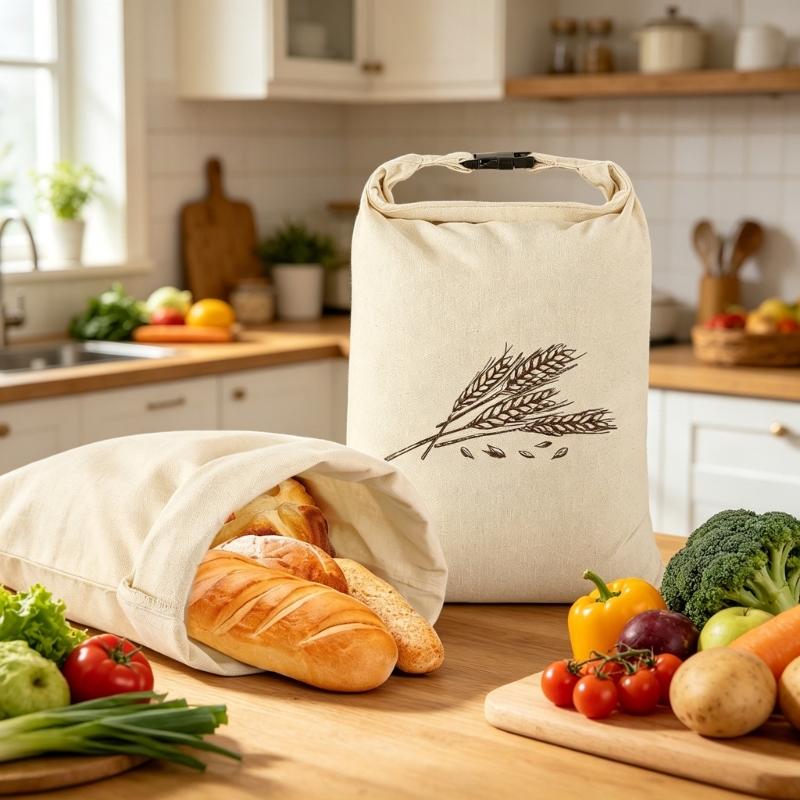 Efficient Cotton Drawstring Bread Sacks For Keeping Baguettes Freshness Compact Kitchen Storage Bag With Sturdy Locked Edges