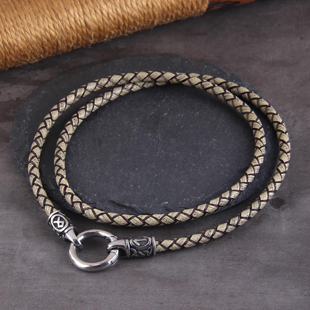 Nordiskt Vikingarune Hänge Halsband med Öppen Rund Lås Rostfritt Stål Kedja och Trä Presentförpackning