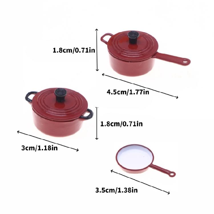 Miniature Cookware Enamel Pots and Pan Set Realistic Kitchenware For Doll House Scene Display And Kids Imaginative Play