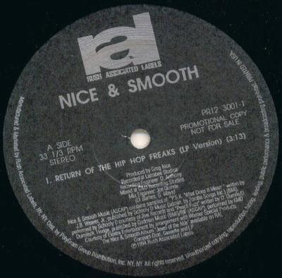 12inch Record NICE  SMOOTH  Return Of The Hip Hop Freaks PR1230011PROMO Rush Associated 1994 US Rap  HipHopRB Used