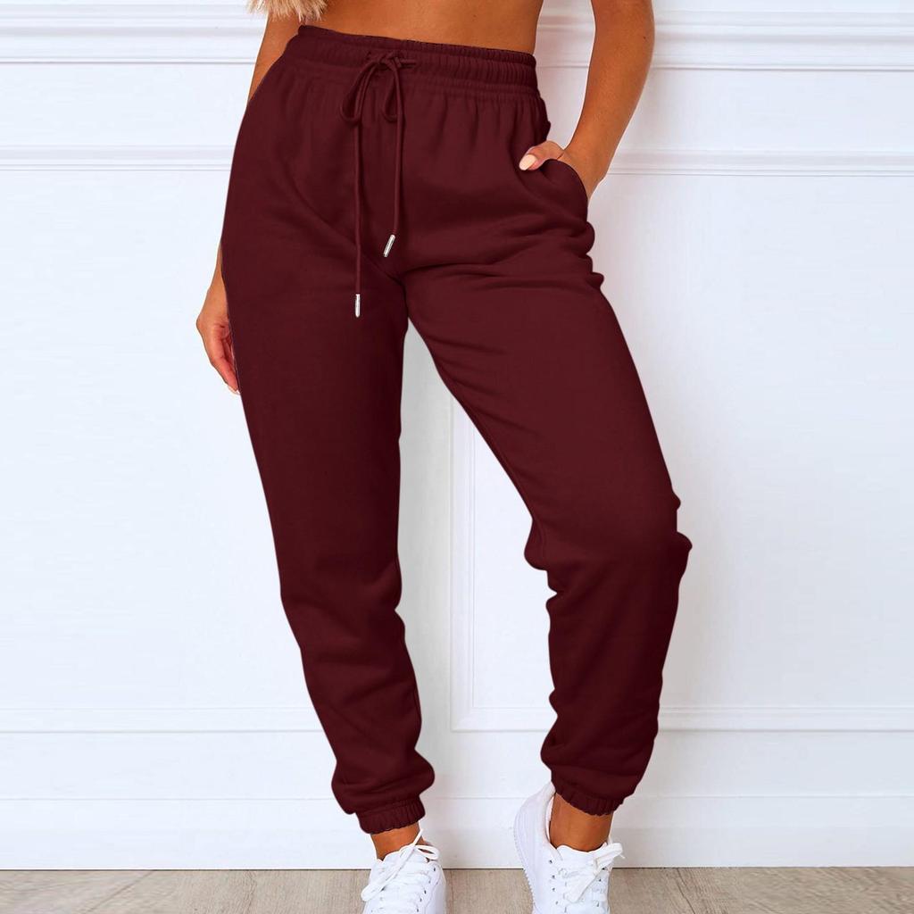 Sweatpants Women Fleece Jogging Trousers Sportspants Casual Fashion Loose Black Red Solid Color Women Pants Pocket Long