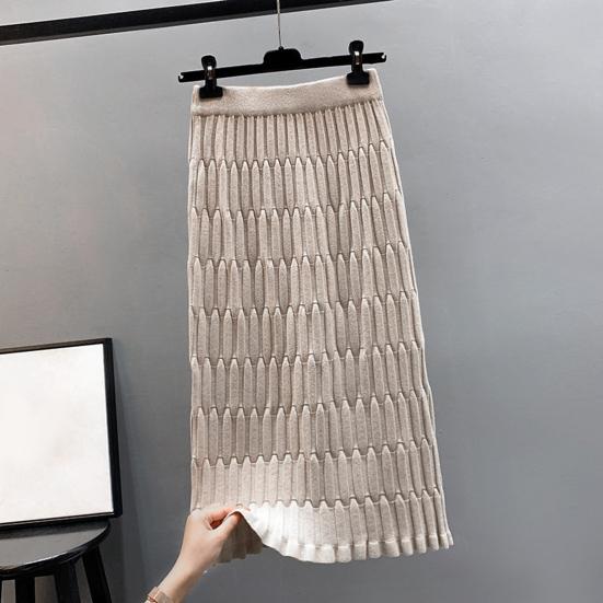 Women Midi Skirt High Waist Straight Leg Hip Wrapped Knitting Skirt Solid Color Autumn Skirt Versatile Daily Wear