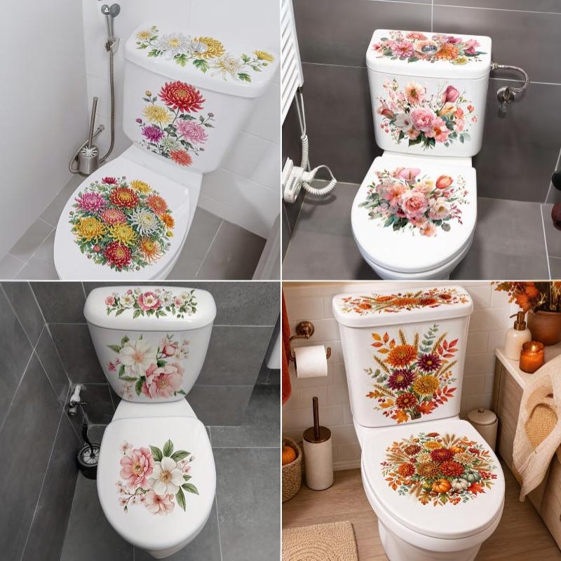 Waterproof Floral Toilet Decals With Vivid Pattern And Self Adhesive Perfect For Bathroom Home Decoration