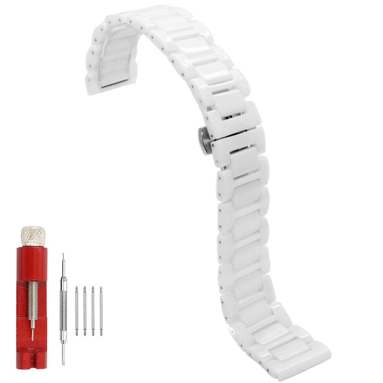 

20mm 22mm Ceramic Watch Strap Quick Release Wristwatch with Stainless Steel Butterfly Button for Women Men Bracelet [Juntan] білий